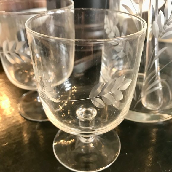 Etched Glass Barware Martini Cocktail Mixing Set: Jug Stick & 2 Glasses Handmade - Picture 3 of 6